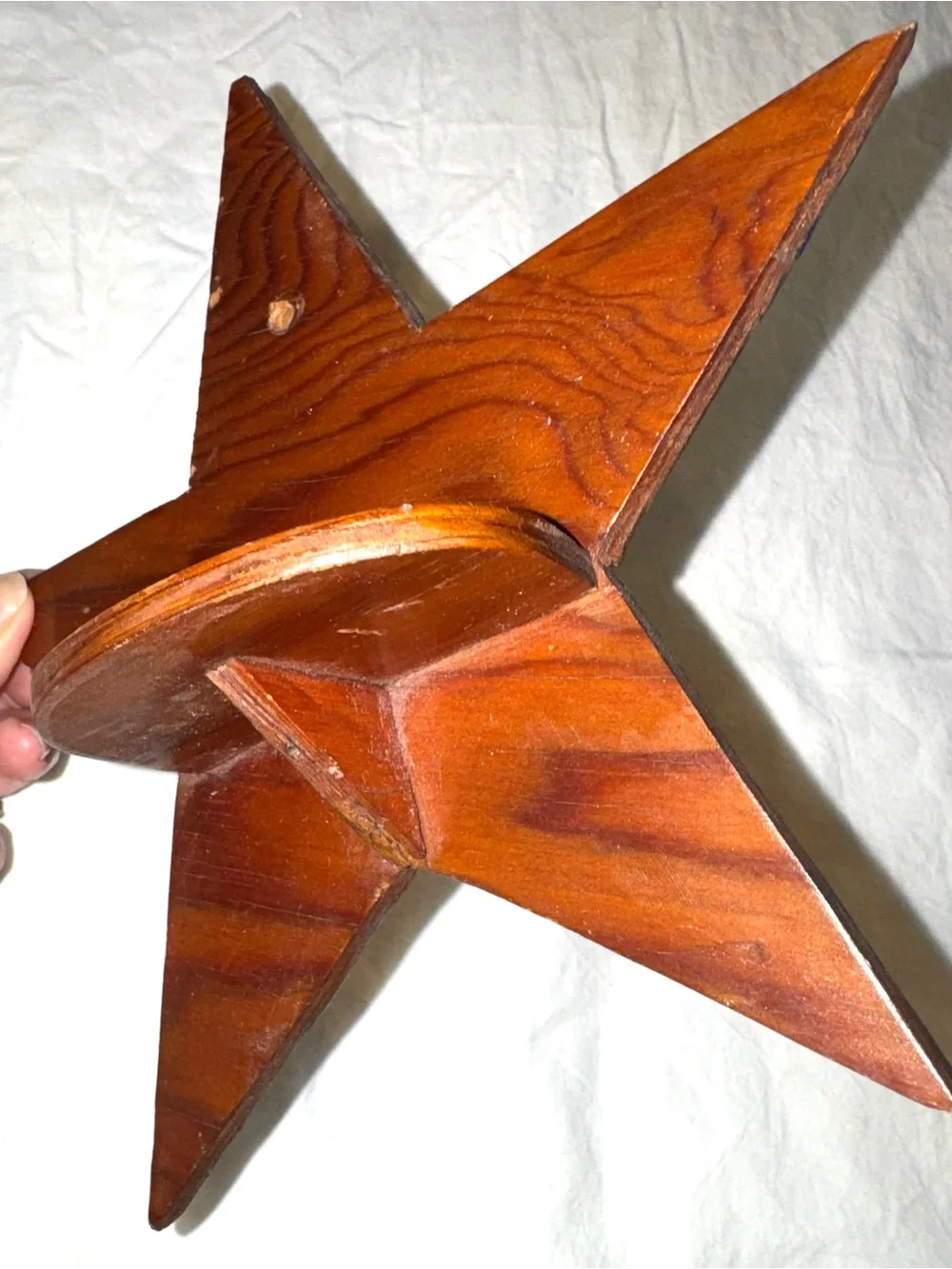 Vintage Small Folk Art Wooden Star Wall Shelf - Brown